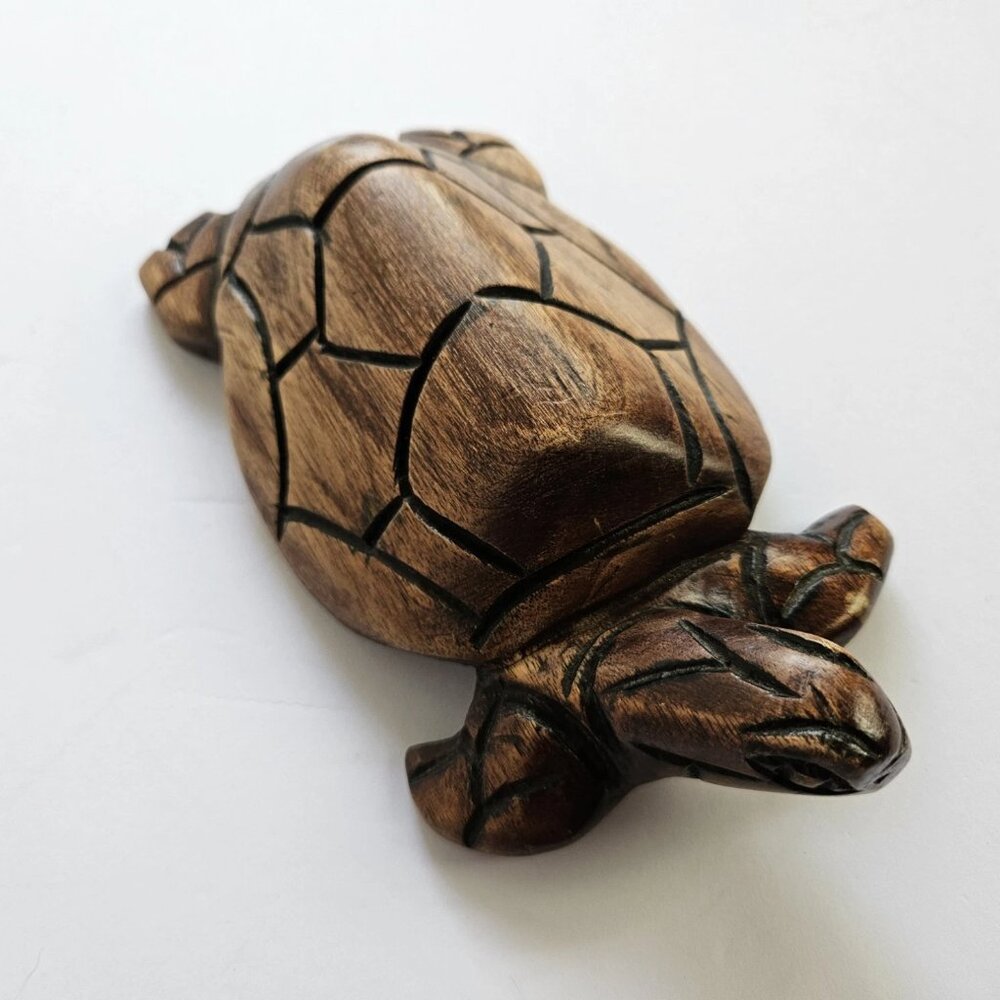 Hand Carved Wooden Sea Turtle Figurine 6" Coastal Nautical Beach Décor Sculpture